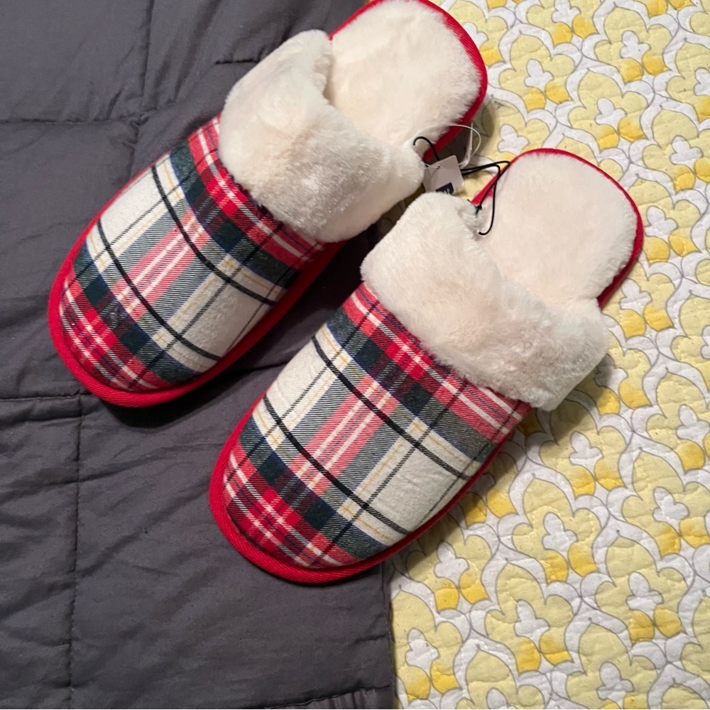 Gap Fuzzy Plaid Slippers